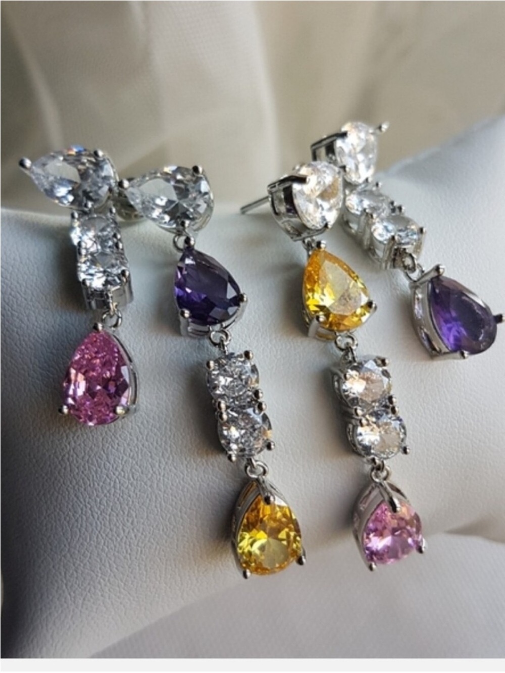 Swarovski Elements Multicolor Teardrop Gem Contemporary Statement Earrings NEW - Picture 9 of 17